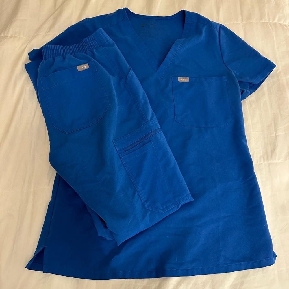 Figs Royal Blue XS Set Yola Pants One Pocket Top